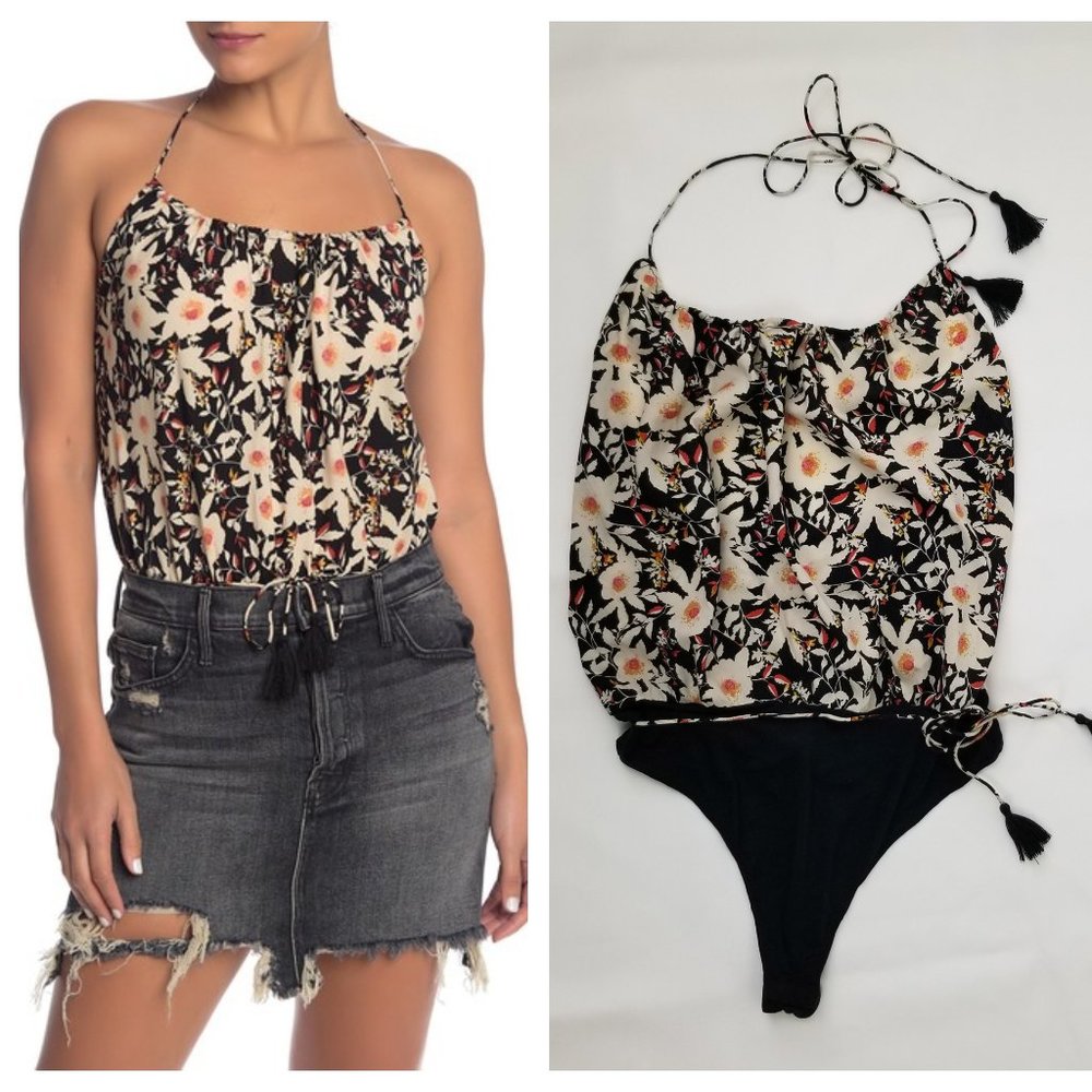 Free People Liza Halter Bodysuit Black Ivory NWT